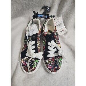 Official Nintendo Super Mario Bros Shoes Kids Boys Size 2 Low Canvas Black